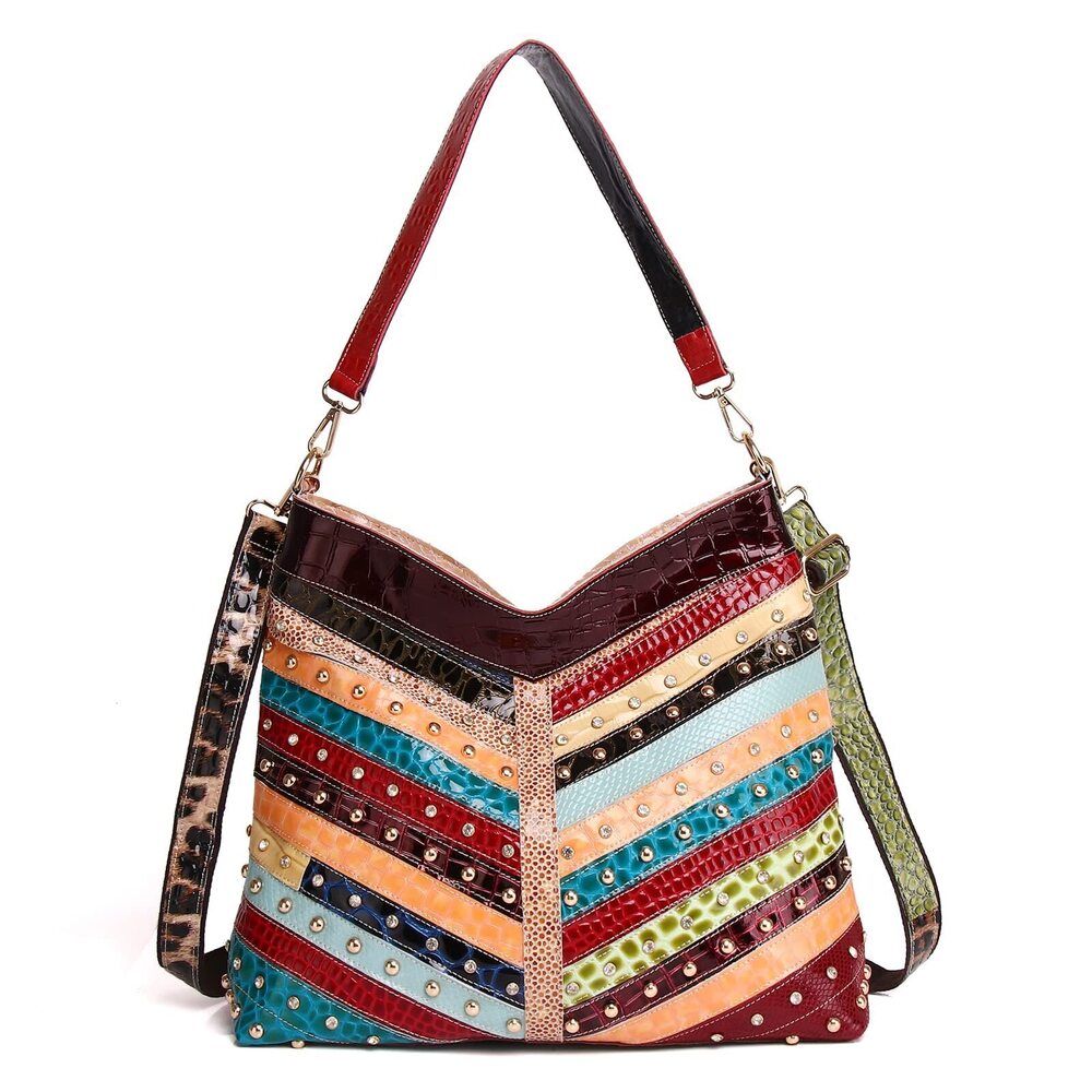 2703 Multi-color Handbag Cow Leather Purse Random Colorful Patchwork